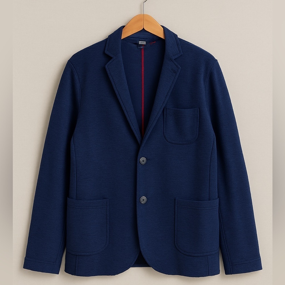 Benson NYC Men’s Knit Blazer Jacket Navy Blue Cotton Blend XL